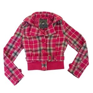 Bright pink Beverly Hills Polo Club plaid tie waist coat